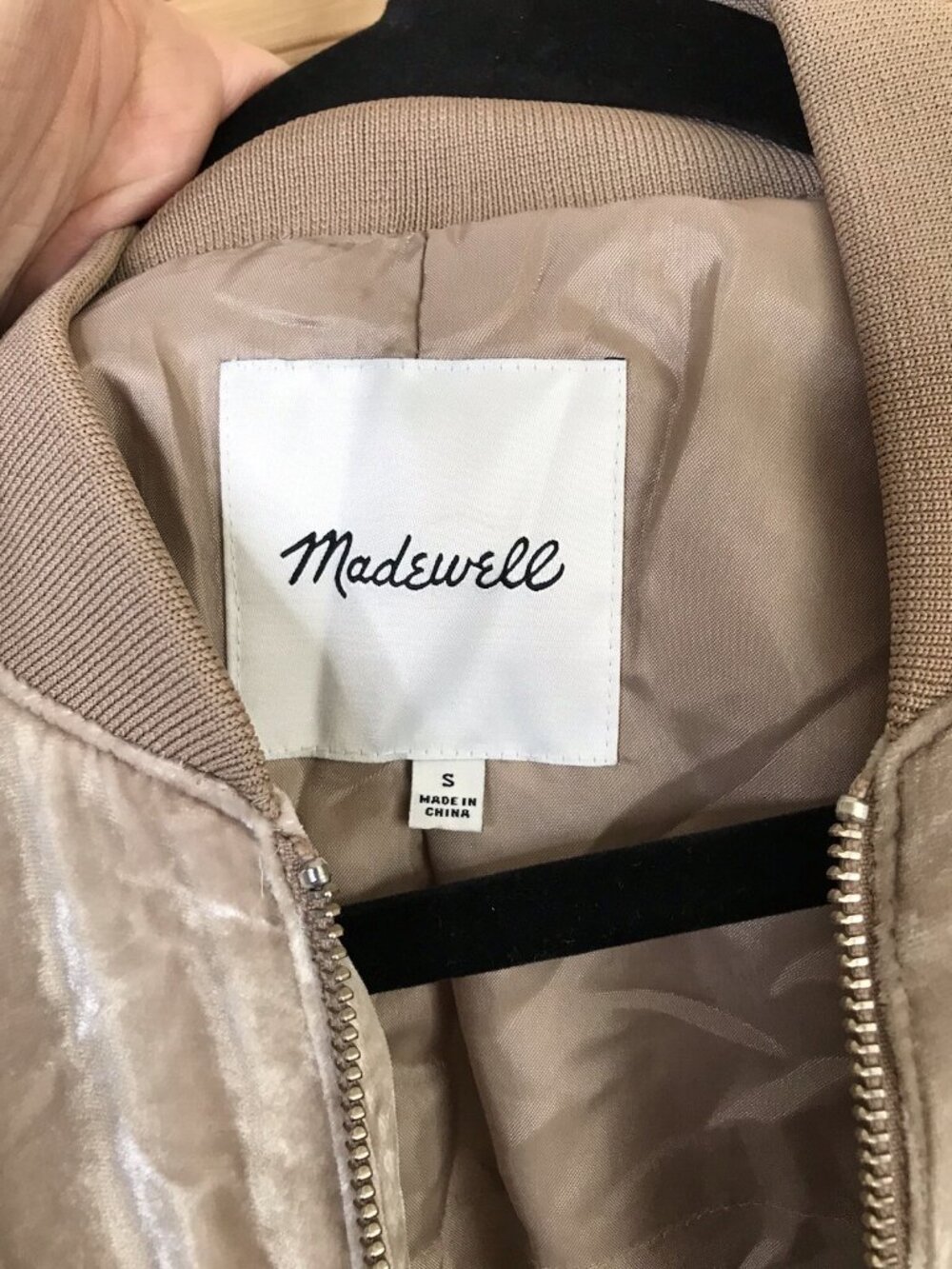 Madewell Velvet Bomber Jacket Womens Size S Style H1775 Beige Silk Blend - Picture 4 of 6